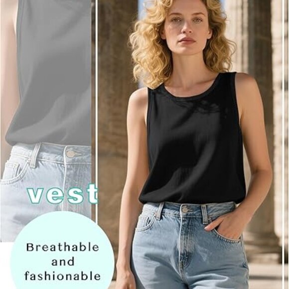 3 Pack Women's Sleeveless Tank Tops, Cotton Summer Crewneck Split Side Ribbed - Picture 3 of 8